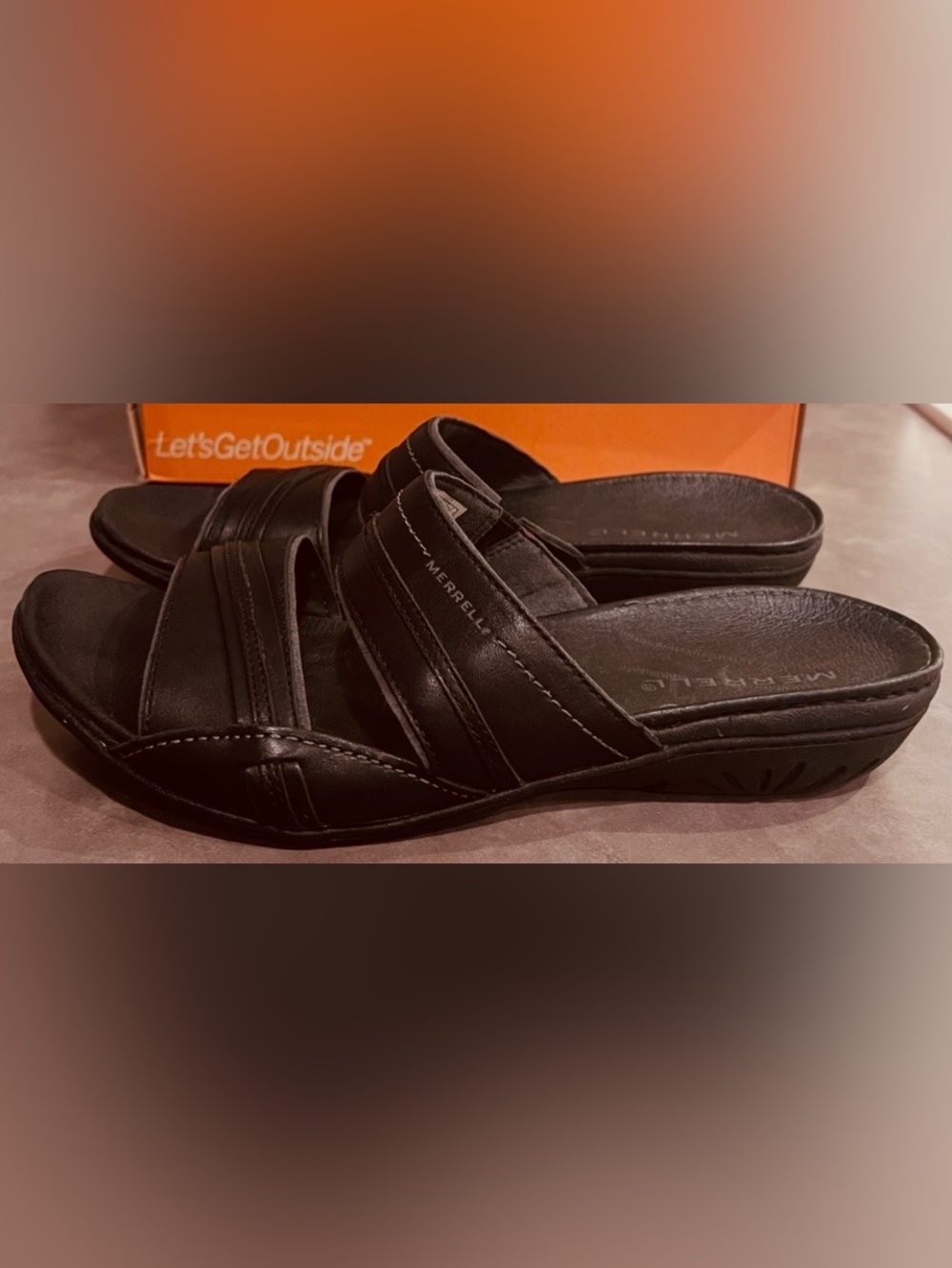 MERRELL NEW Q FORM Black Leather Comfort Air Cushioned Walking Sandals Size 10
